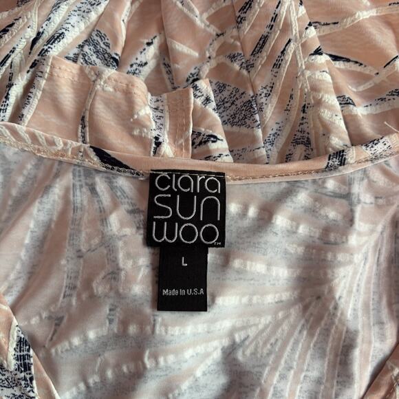 Clara Sun Woo Tunic Blouse Top Large Pink Floral Artsy Stretch Flared Sleeve - Picture 5 of 6